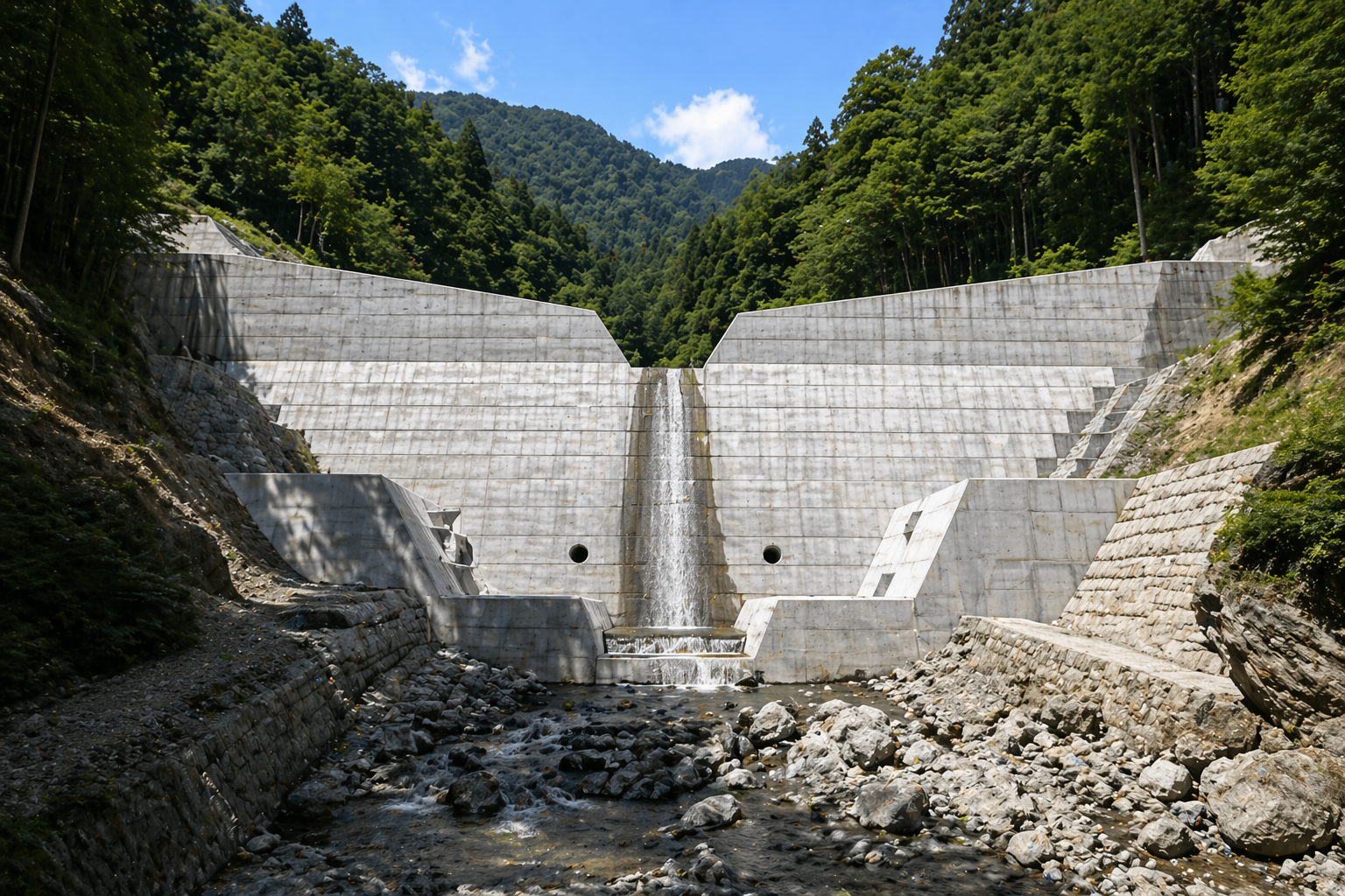 砂防堰堤 新規施工|長野県飯田市松川町 長野県飯田市松川町にて施工した砂防堰堤新規施工工事